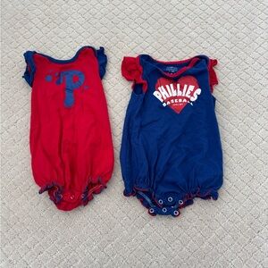Phillies Baseball Set of 2 One Pieces Rompers for Baby Girl  - Red and Blue